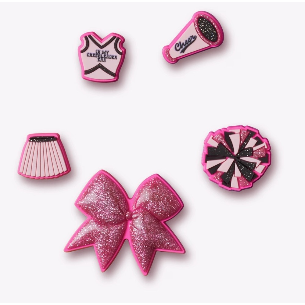 Crocs Jibbitz Pink Cheerleader Spirit Bow 5-pk Shoe Charms Accessories NEW NWT